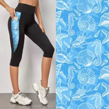 Black with blue shell pocket 2 Pocket leggings