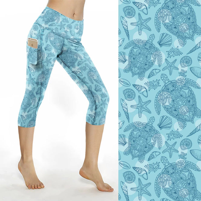 Light Blue Turtles 2 Pocket Leggings