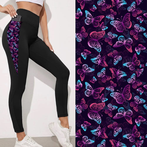 Black with butterfly pocket 2 Pocket FULL length leggings